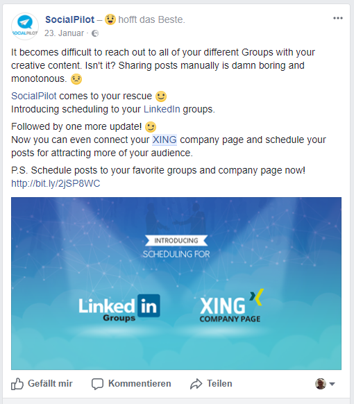 Socialpilot Xing Facebook Post